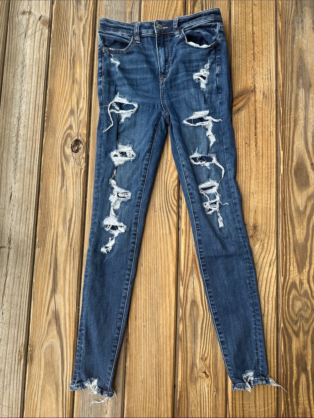 American Eagle Outfitters Dark Blue Distressed Skinny Jeans